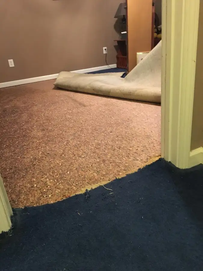 Carpet pad removal revealing water damage during Drying & Dehumidification in Crouch Mesa